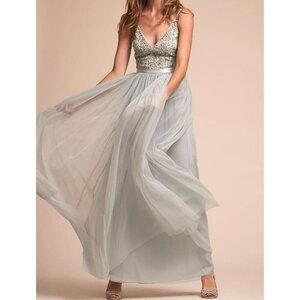 NWOT BHLDN Avery Dress Beaded Silver Strap Maxi Size 4